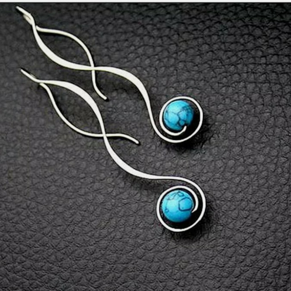 Silver Drop Turquoise Earrings - Picture 2 of 4